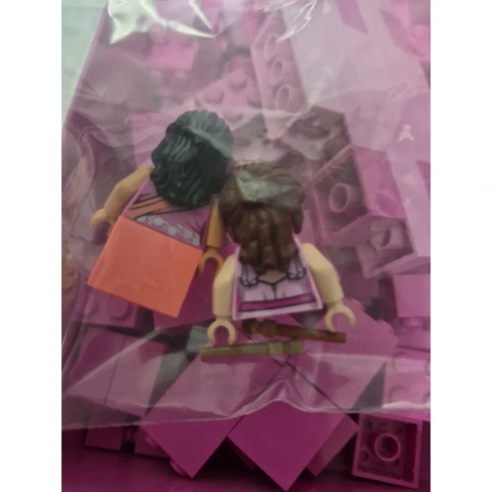 Pink Lego Bricks Container And 2 Figures